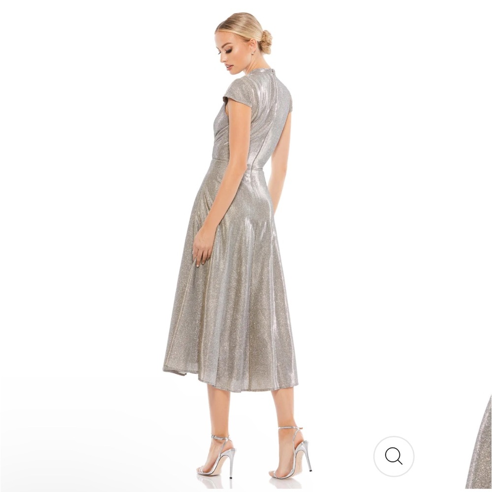Metallic Silver Midi Dress with Cap Sleeves - Picture 4 of 4